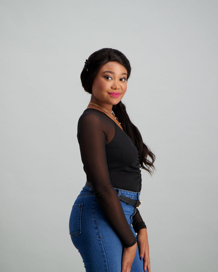 Ladies Long Sleeve Mesh Bodysuit - Black