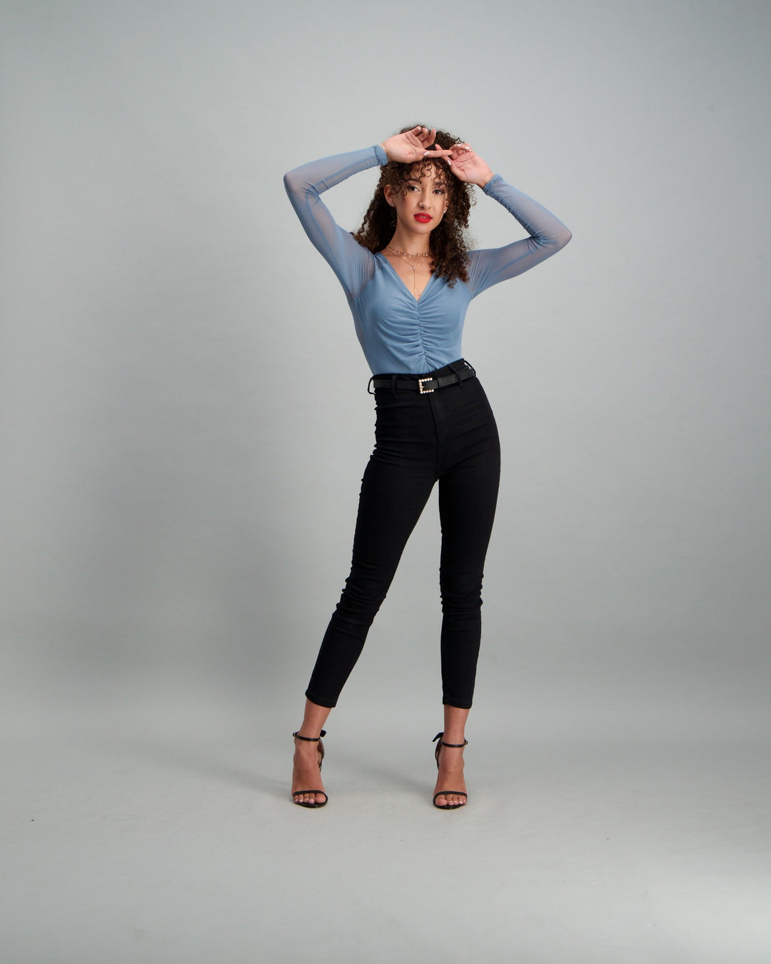 Ladies Long Sleeve Mesh Bodysuit - Blue