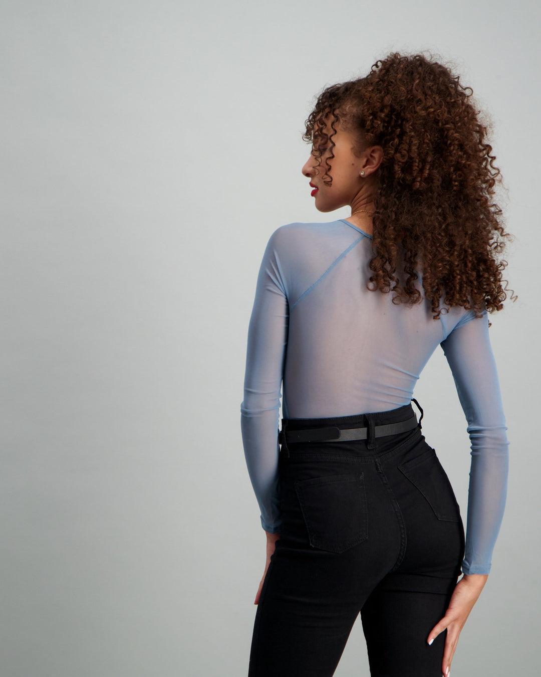 Ladies Long Sleeve Mesh Bodysuit - Blue