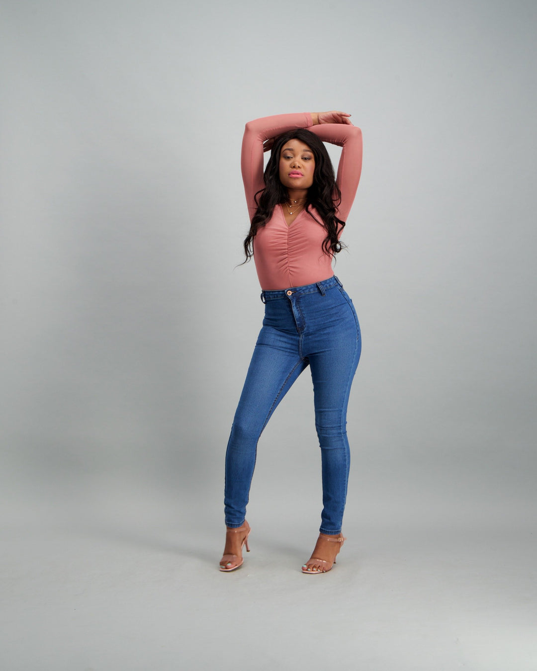 Ladies Long Sleeve Mesh Bodysuit - Pink