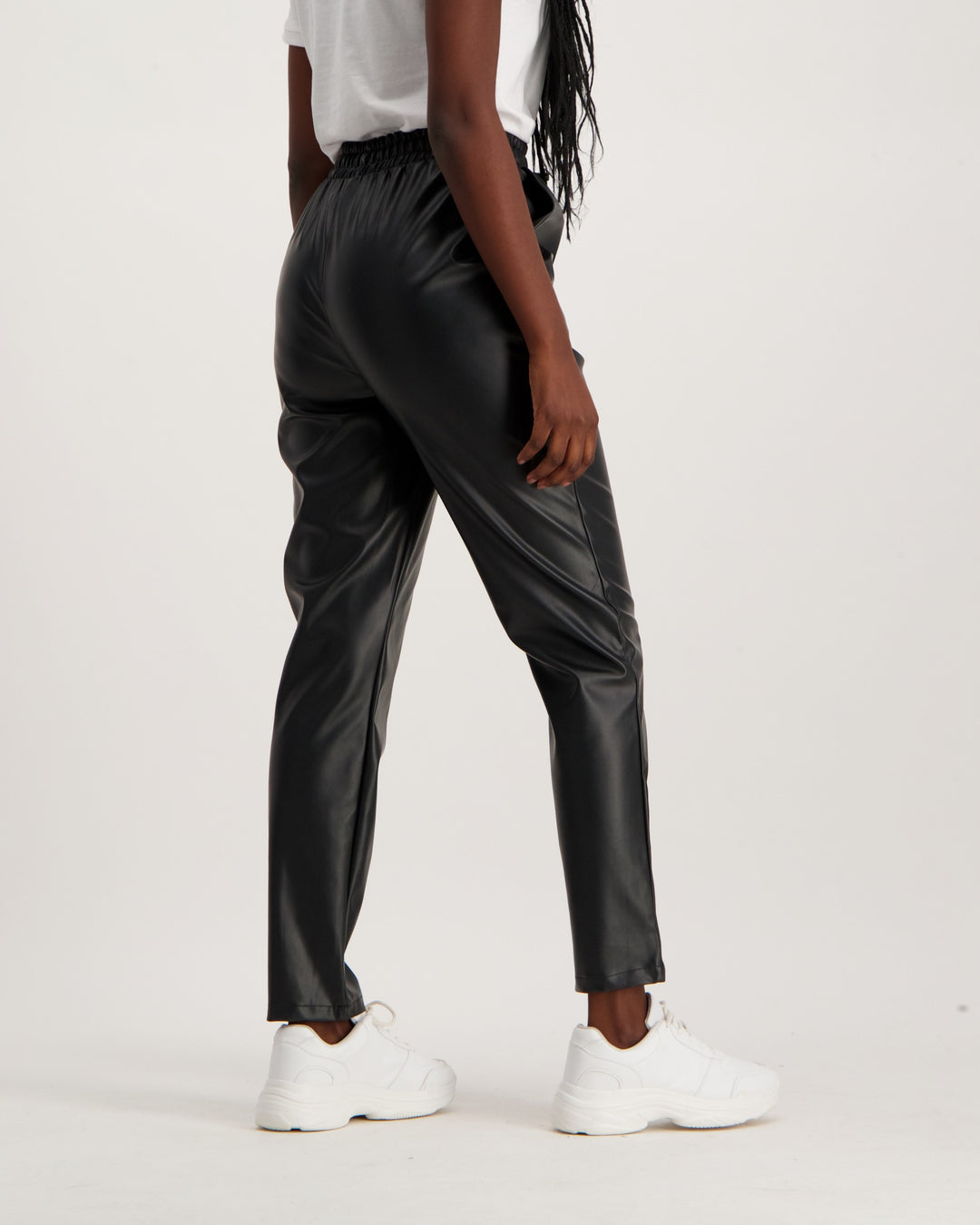 Ladies PU Leather Jogger - Black