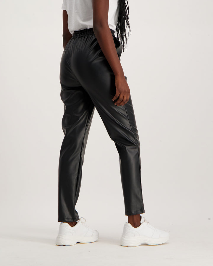 Ladies PU Leather Jogger - Black