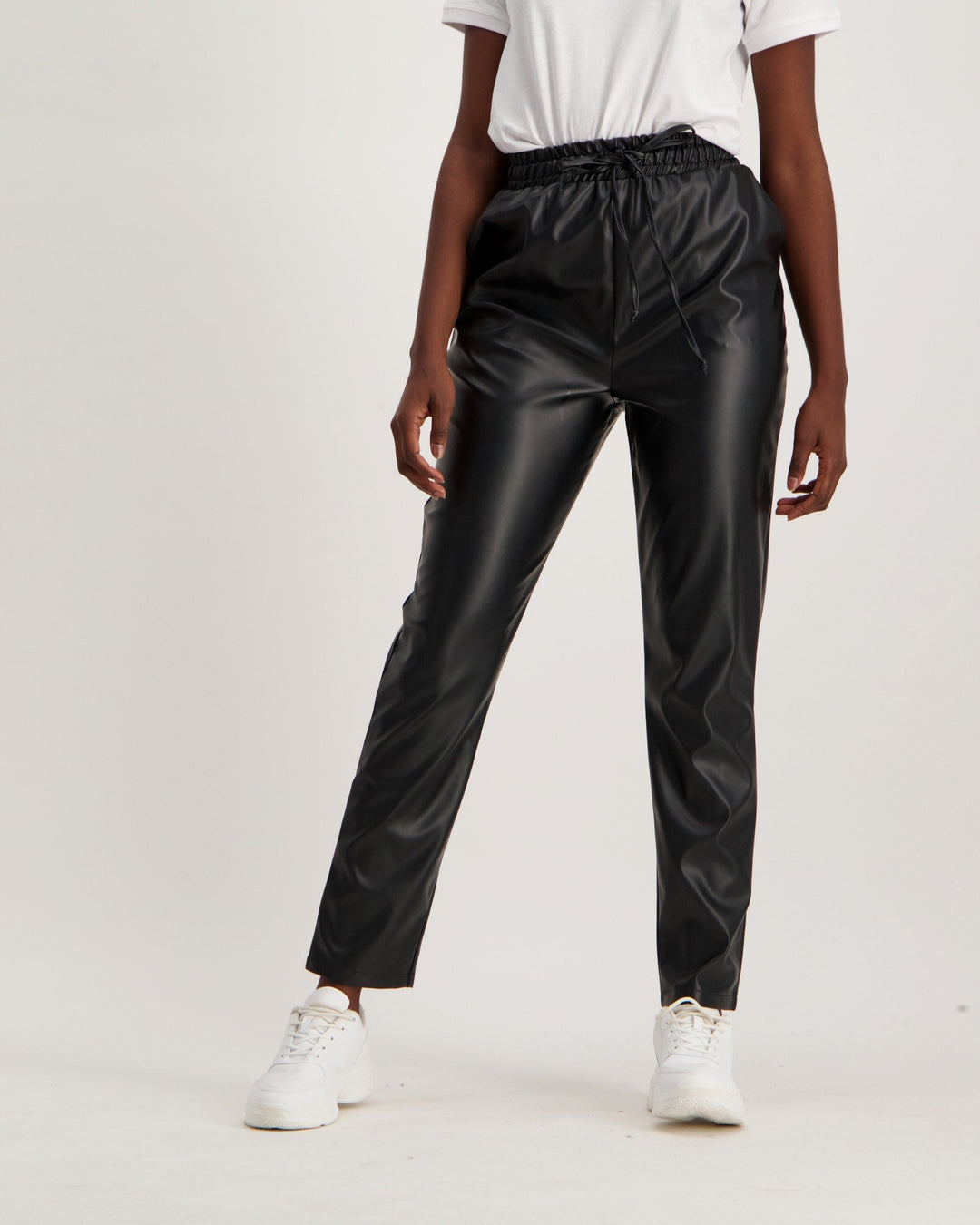 Ladies PU Leather Jogger - Black