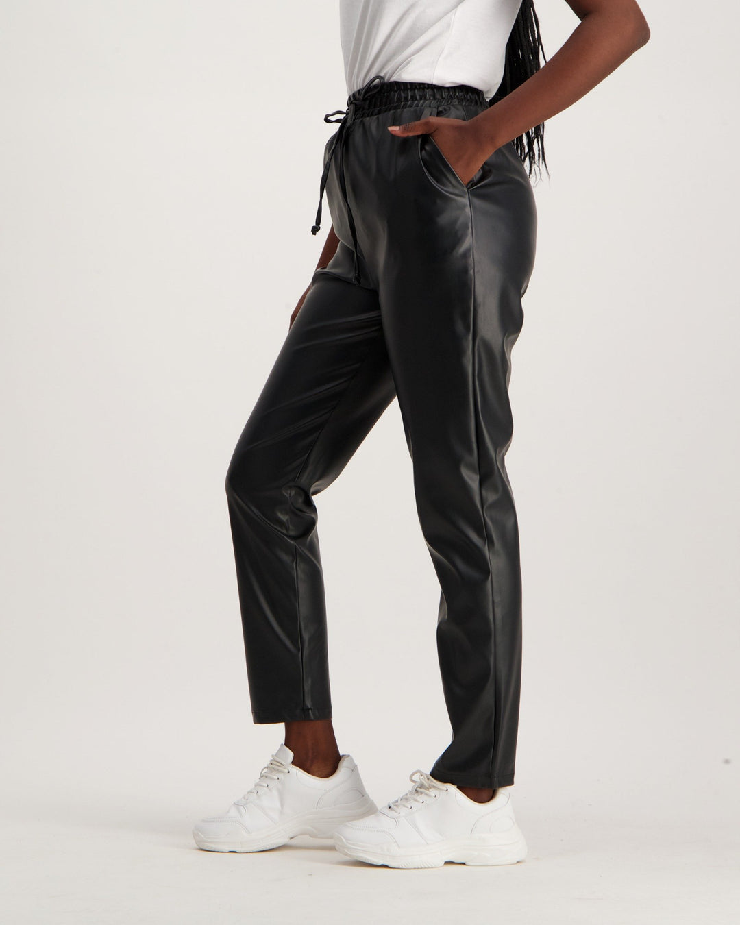 Ladies PU Leather Jogger - Black
