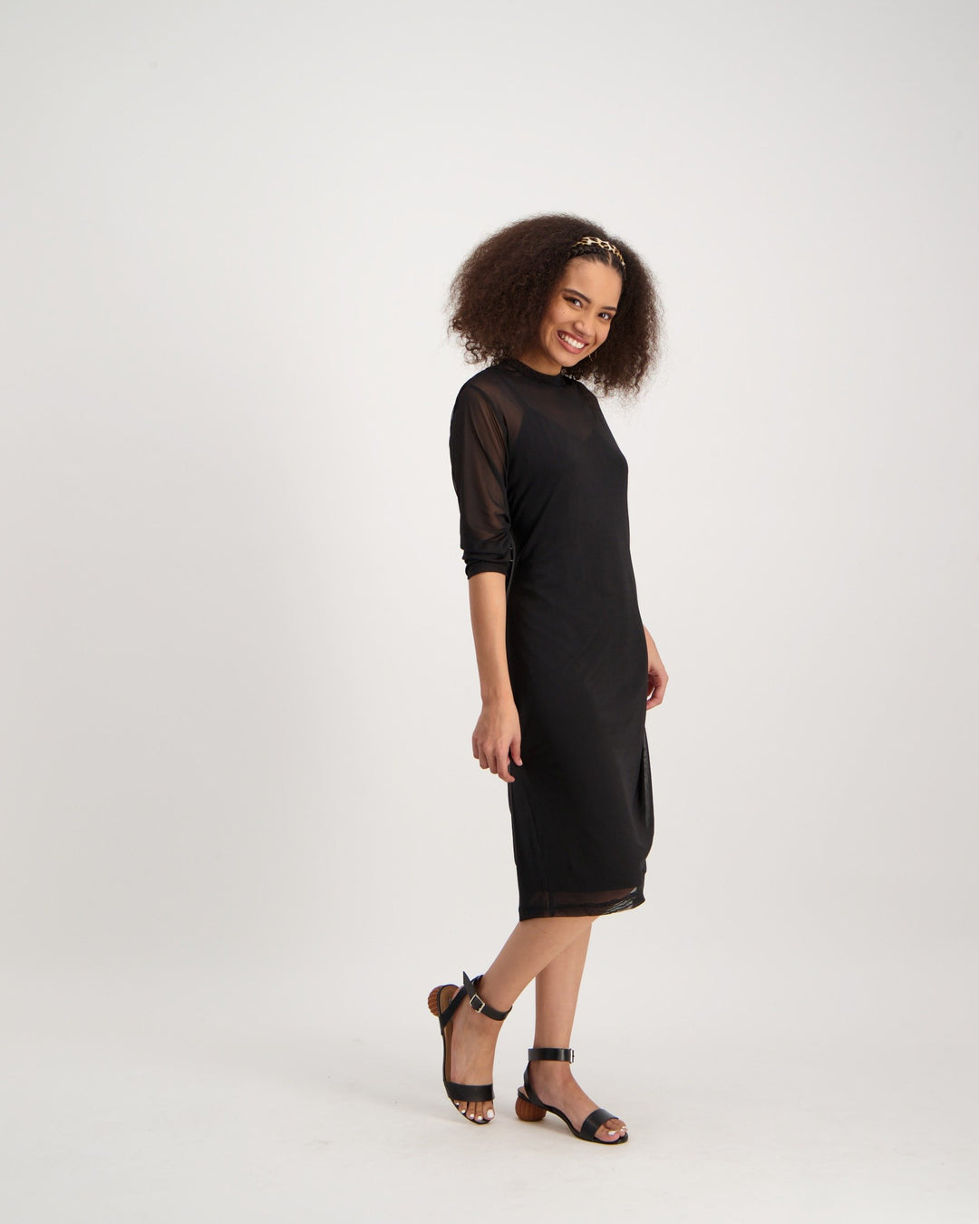 Ladies-Plain Mesh Bodycon Dress