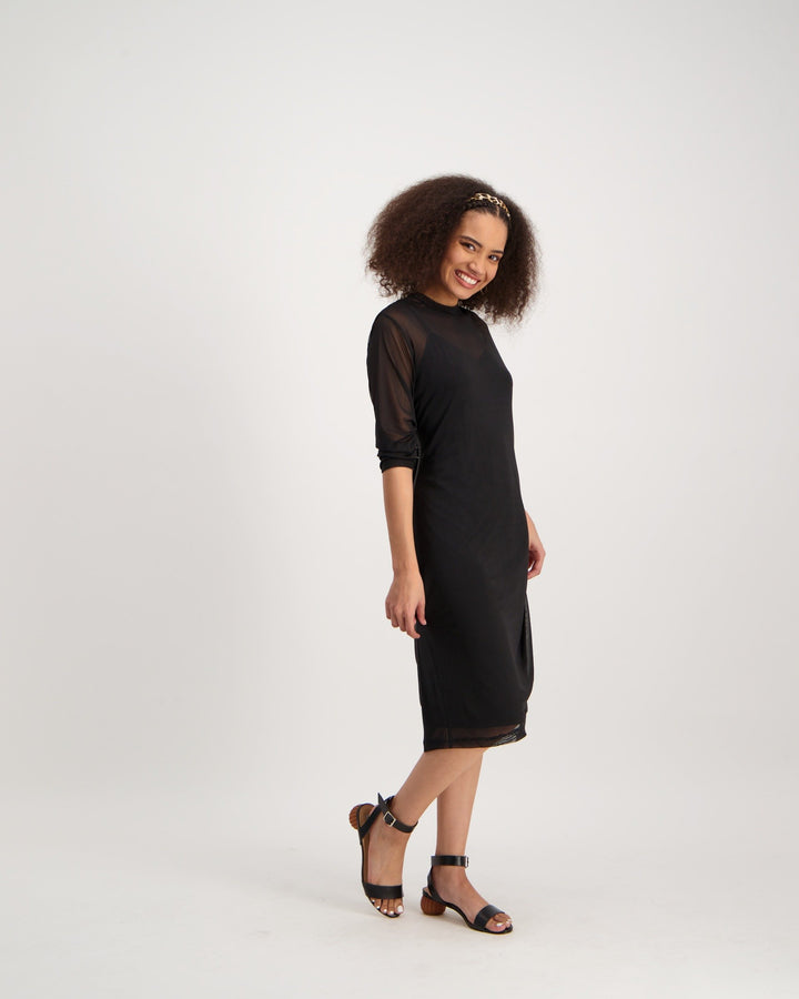 Ladies-Plain Mesh Bodycon Dress