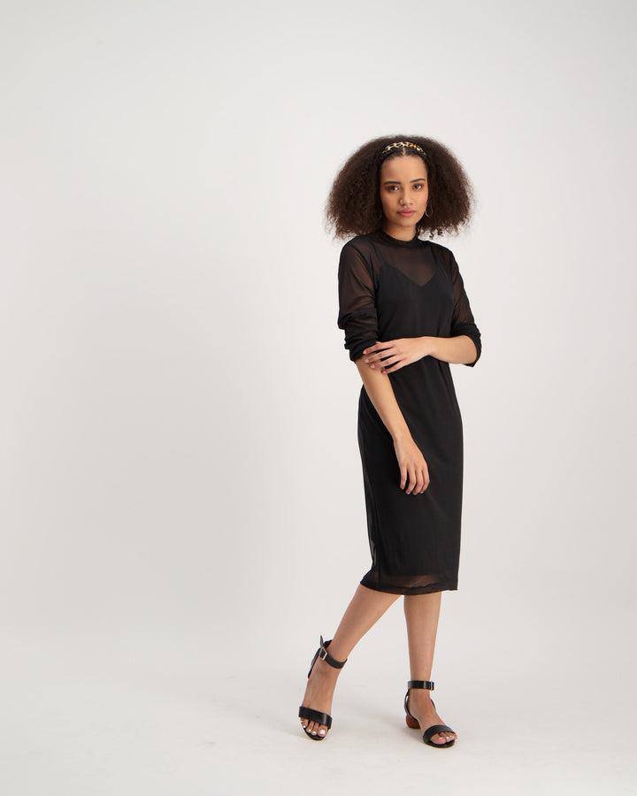 Ladies-Plain Mesh Bodycon Dress