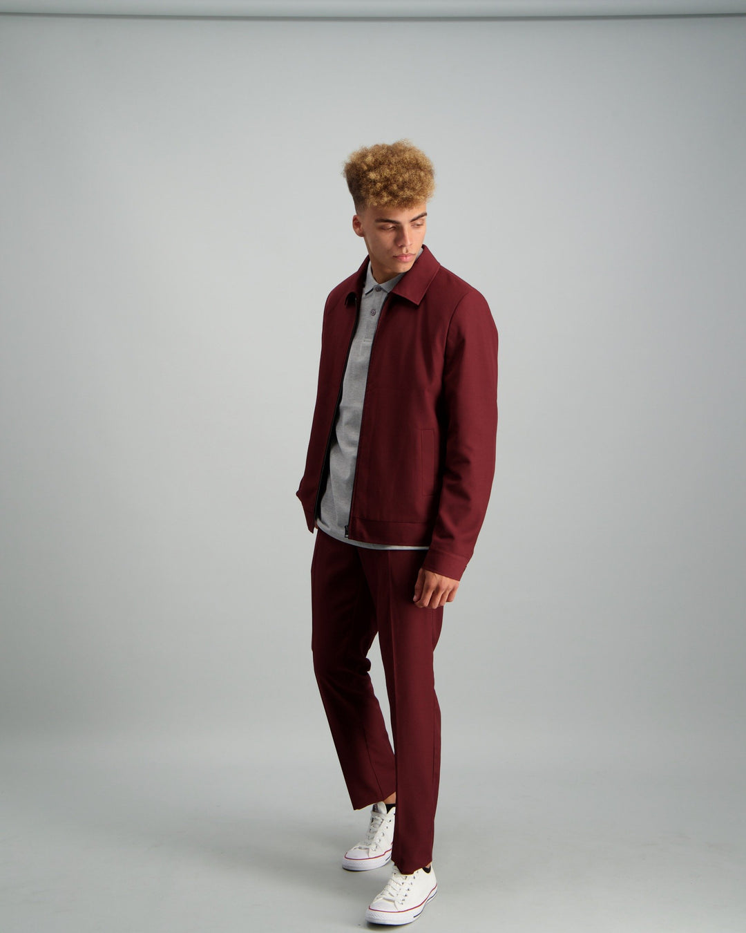 Men's Blousson Suit Jacket - Burgundy