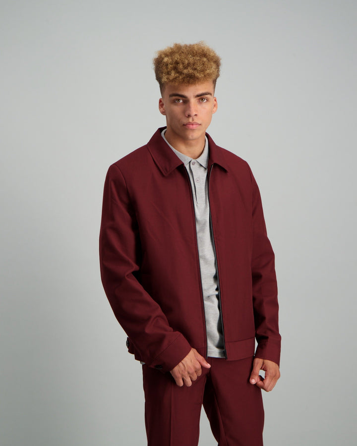 Men's Blousson Suit Jacket - Burgundy