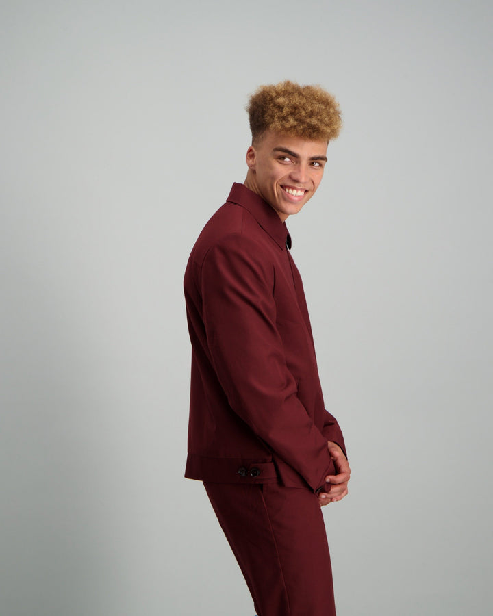 Men's Blousson Suit Jacket - Burgundy