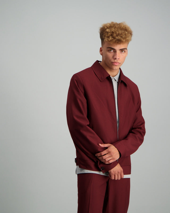 Men's Blousson Suit Jacket - Burgundy