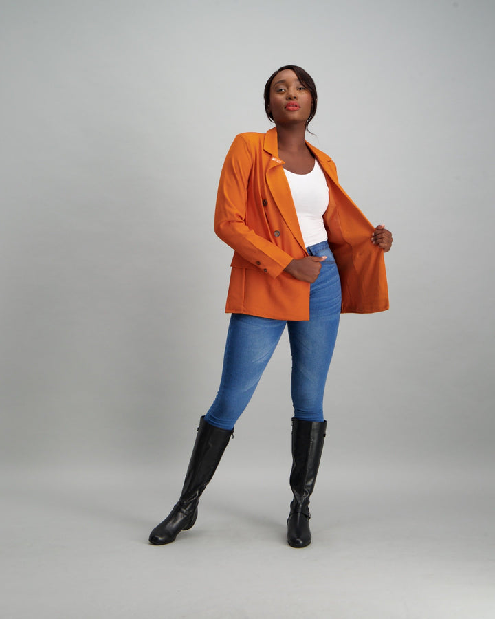 Ladies Buttoned Blazer Set - Mustard