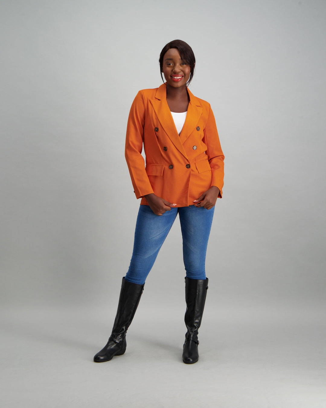 Ladies Buttoned Blazer Set - Mustard