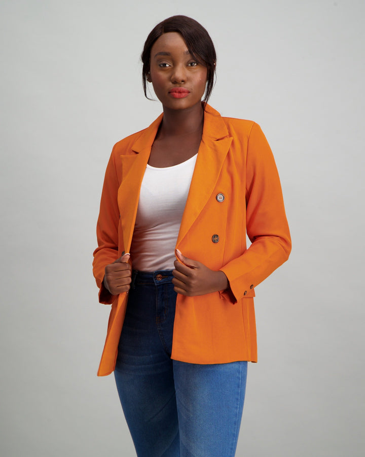 Ladies Buttoned Blazer Set - Mustard