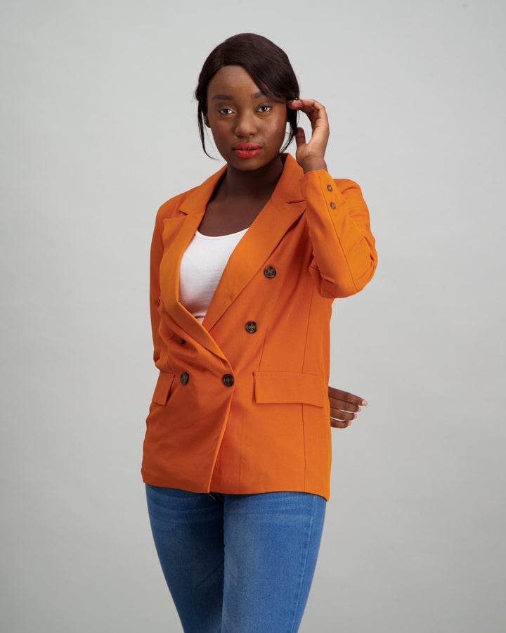Ladies Buttoned Blazer Set - Mustard