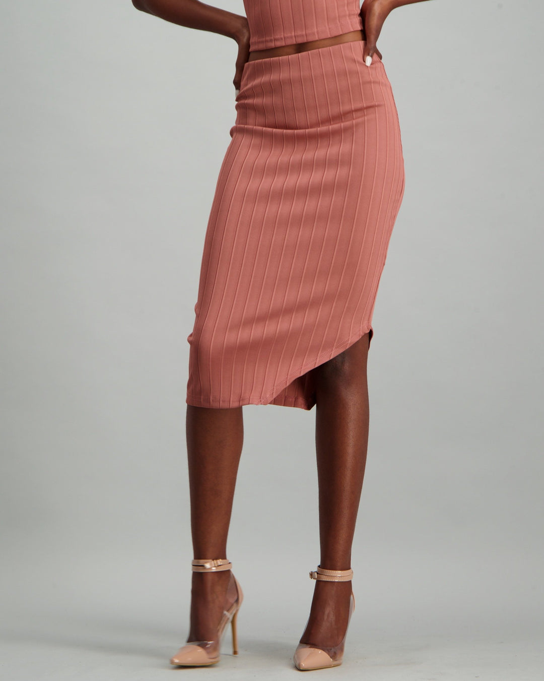 Ladies Pencil Skirt with Slit - Blush