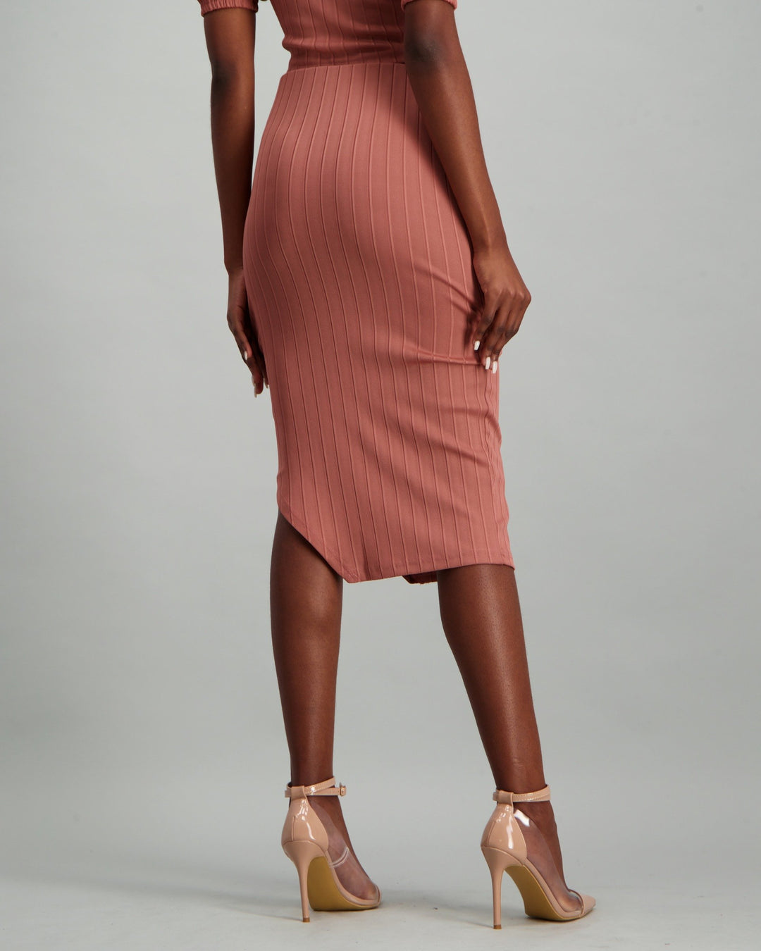 Ladies Pencil Skirt with Slit - Blush