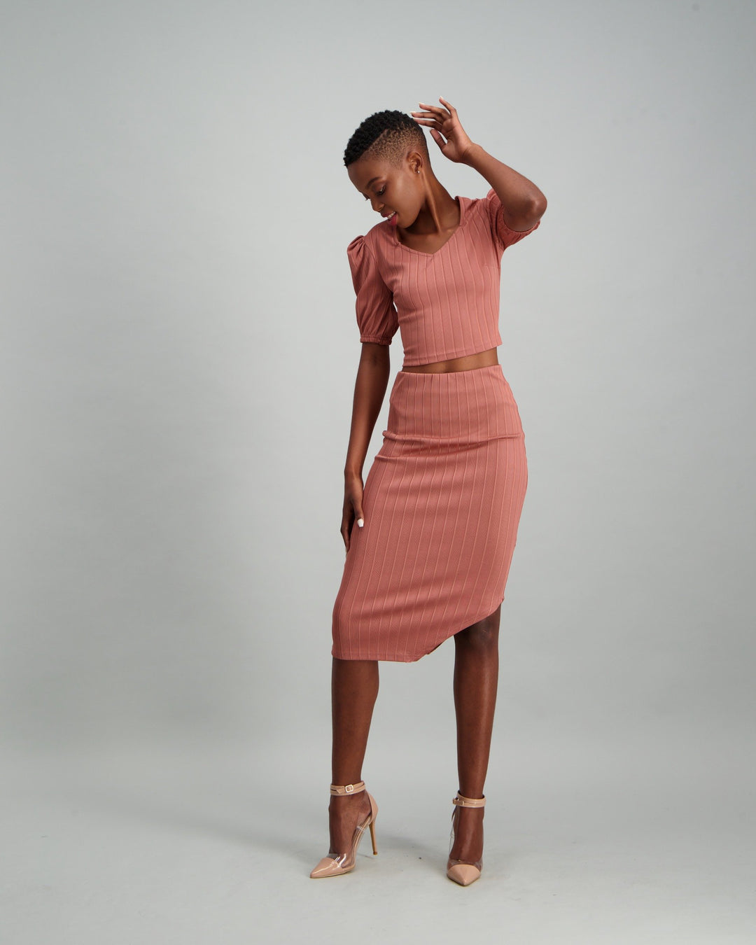 Ladies Pencil Skirt with Slit - Blush