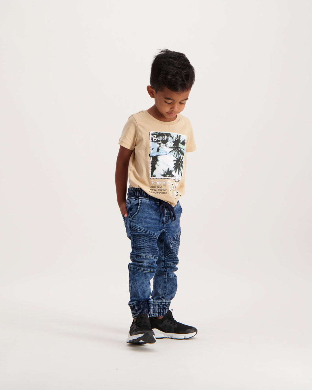 Pre- Boys Mid Blue Biker Jogger Denim Jean