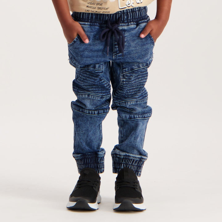 Pre- Boys Mid Blue Biker Jogger Denim Jean
