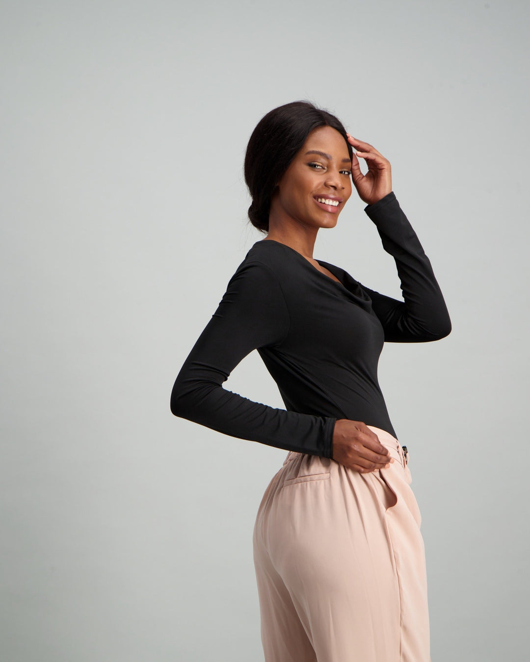 Ladies Cowl Neck Bodysuit - Black