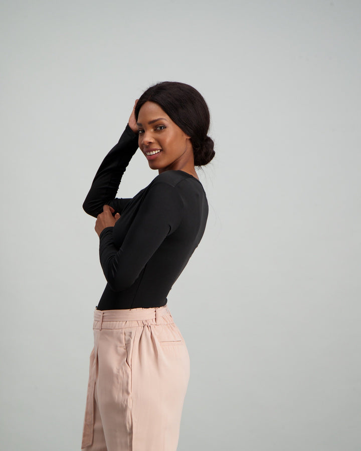 Ladies Cowl Neck Bodysuit - Black