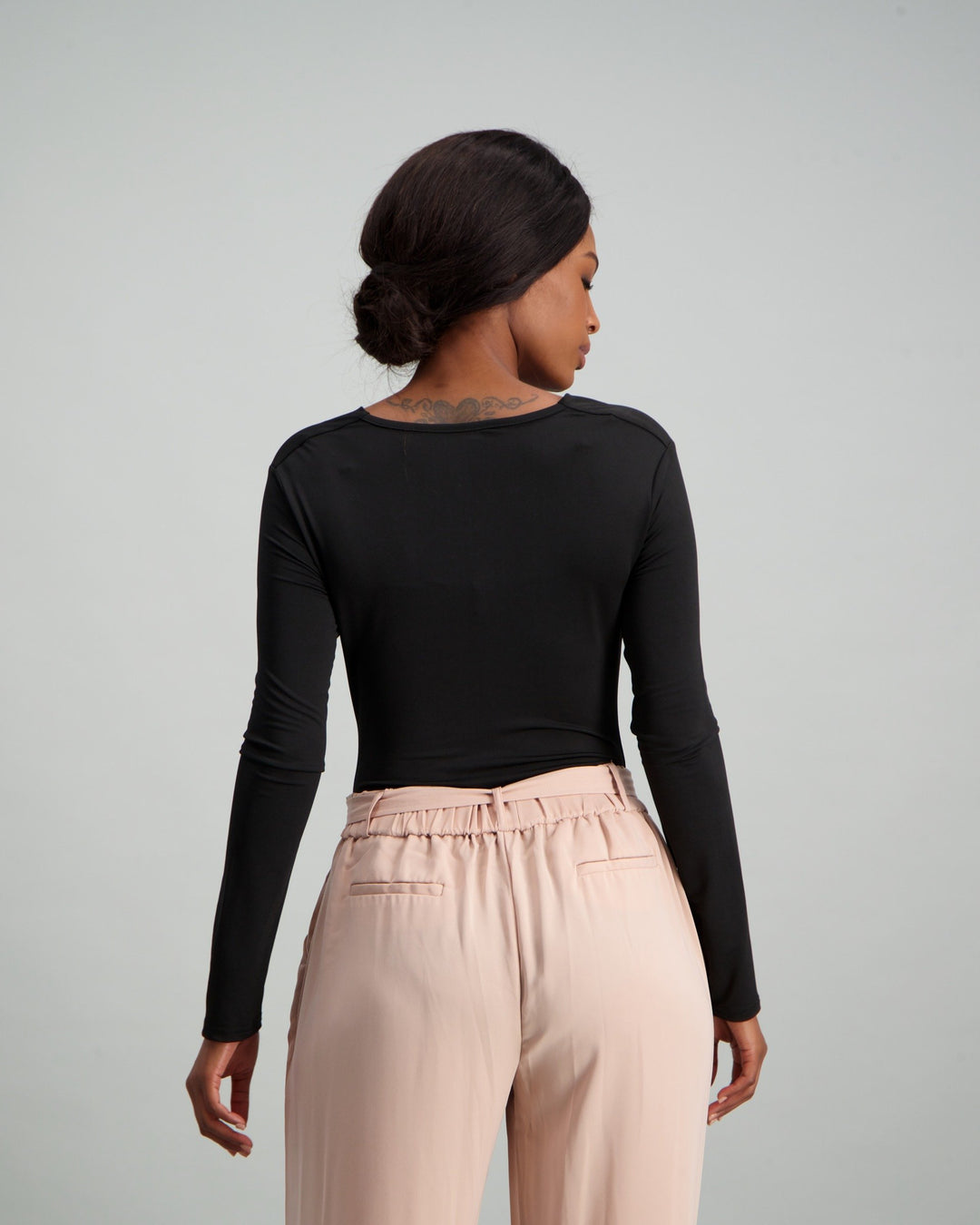 Ladies Cowl Neck Bodysuit - Black