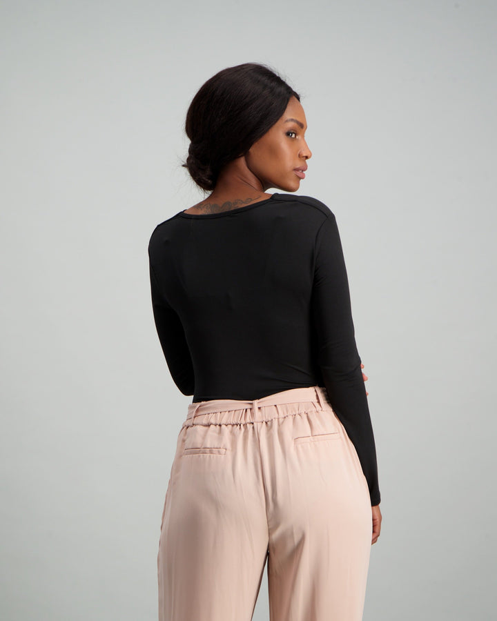 Ladies Cowl Neck Bodysuit - Black