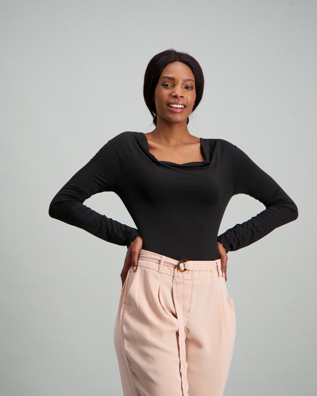 Ladies Cowl Neck Bodysuit - Black