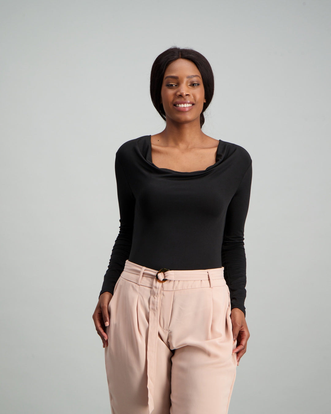 Ladies Cowl Neck Bodysuit - Black