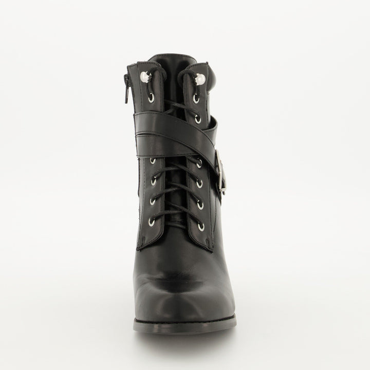 Ladies Padded Collar Military Heel Boot - Black