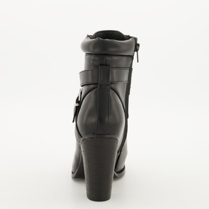 Ladies Padded Collar Military Heel Boot - Black