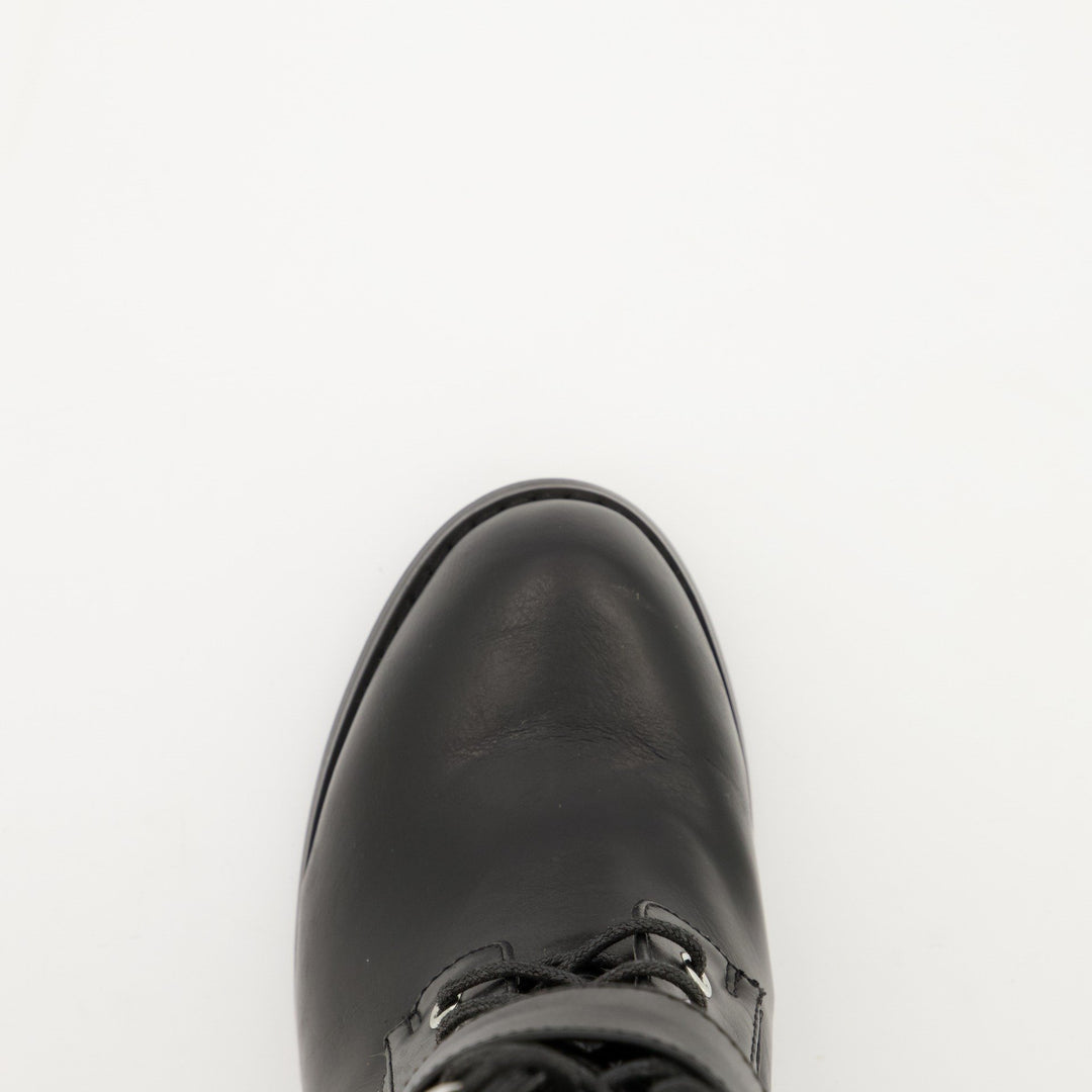 Ladies Padded Collar Military Heel Boot - Black