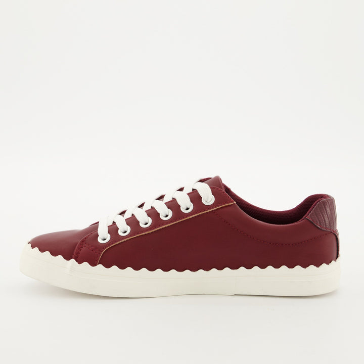 Ladies Scallop Lace Up Sneaker - Burgundy
