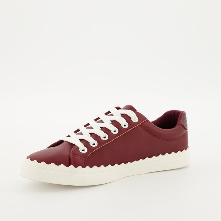Ladies Scallop Lace Up Sneaker - Burgundy