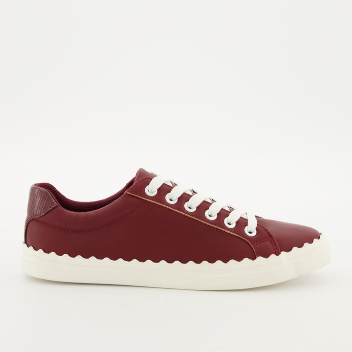 Ladies Scallop Lace Up Sneaker - Burgundy