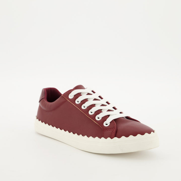 Ladies Scallop Lace Up Sneaker - Burgundy