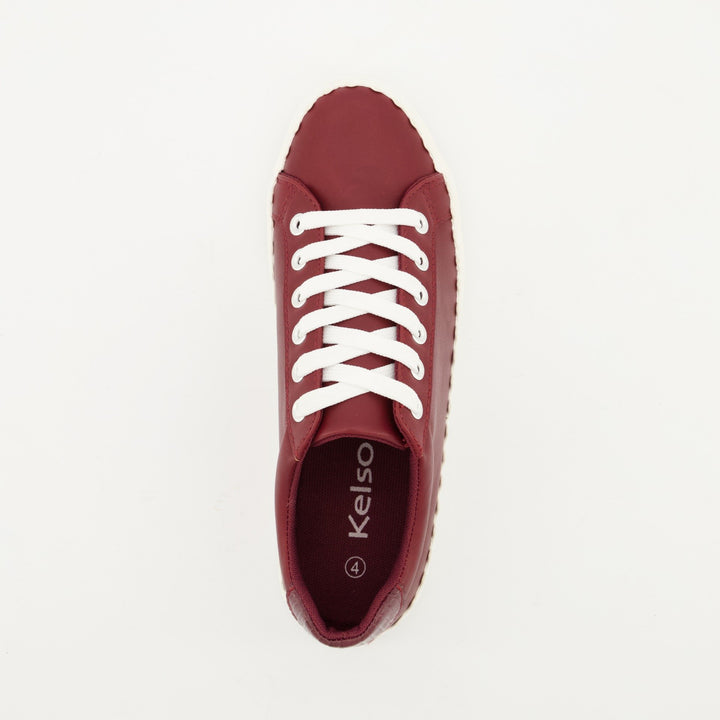 Ladies Scallop Lace Up Sneaker - Burgundy