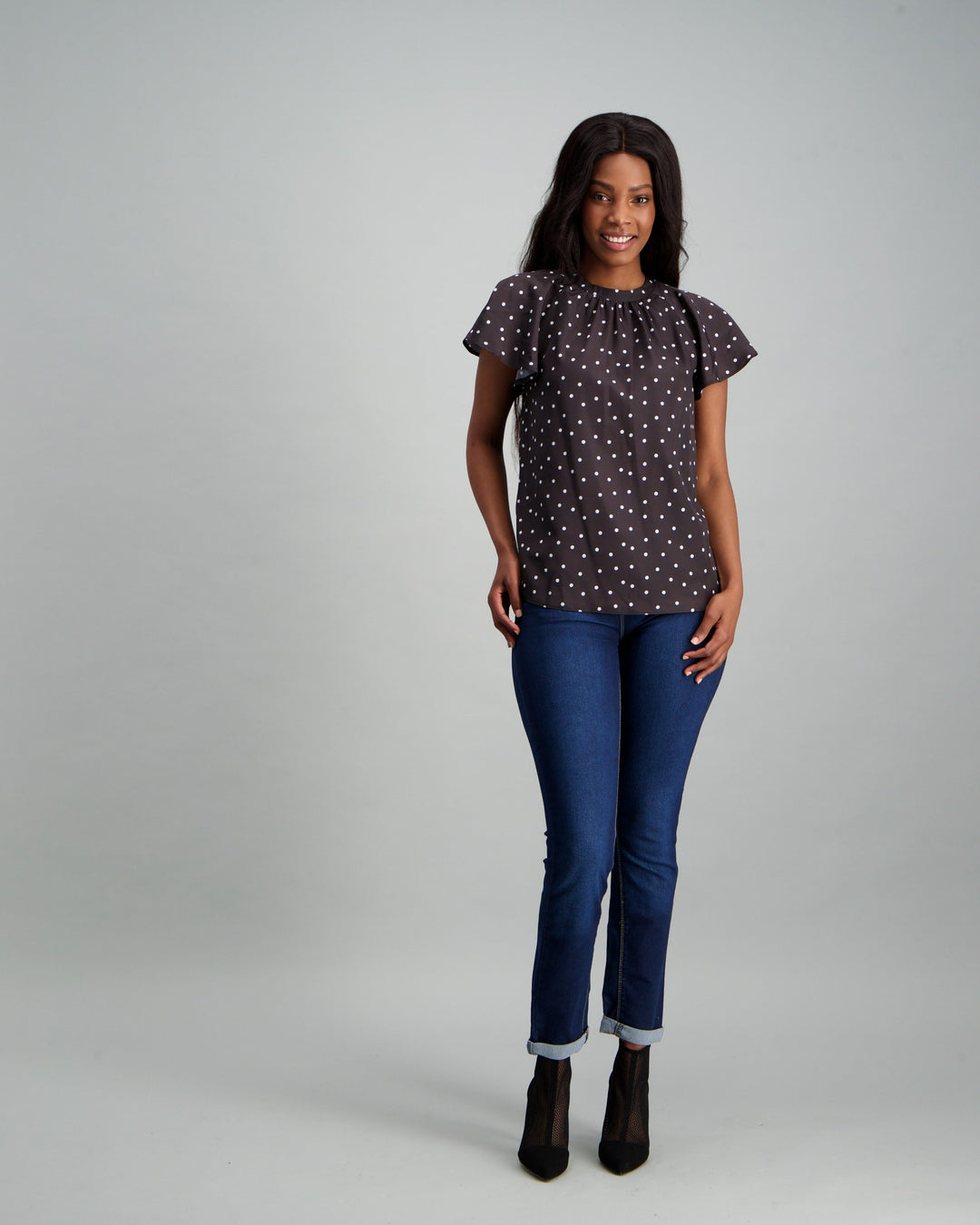 Ladies Black & White Spotted Top