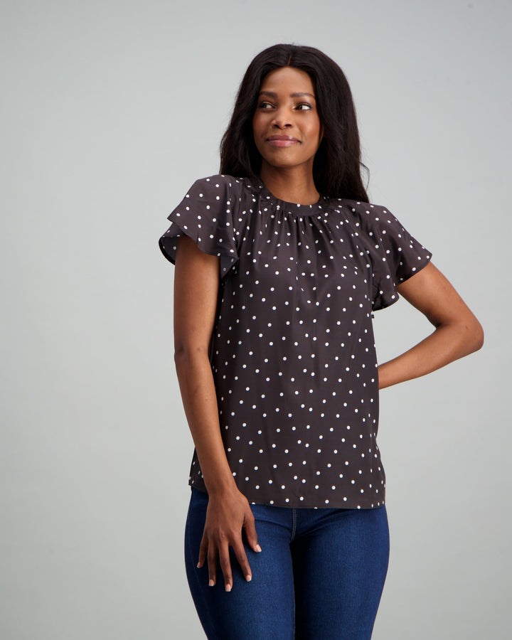 Ladies Black & White Spotted Top