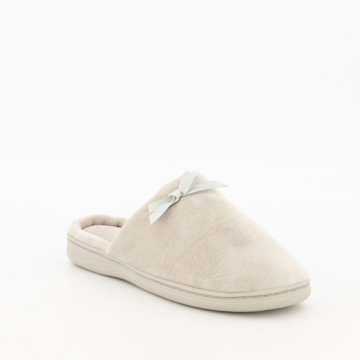Ladies Buket Bow Closed Toe Slipper - Light Grey