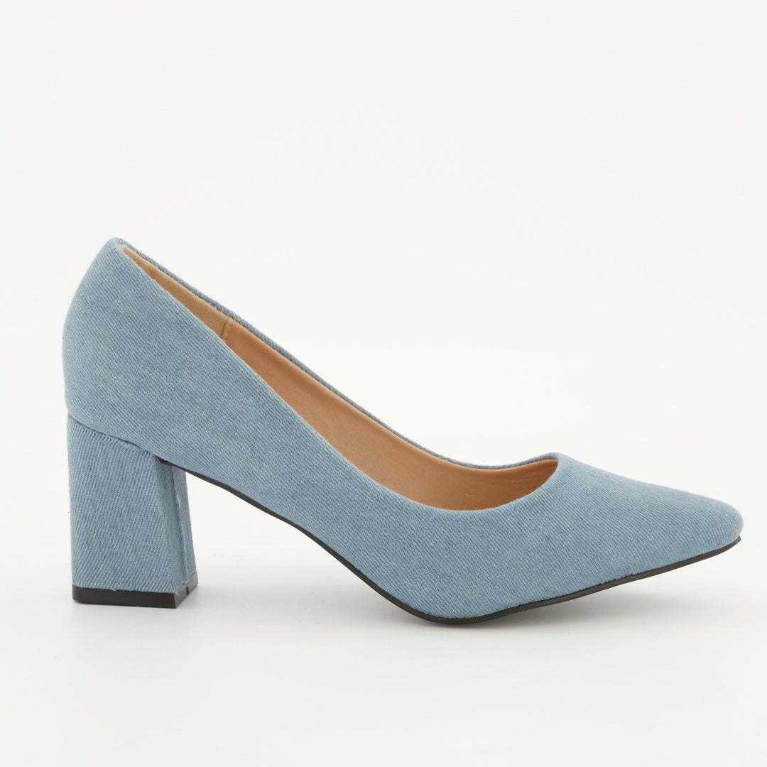 Ladies Pointy Toe Midi Block Heel Denim - Main Image