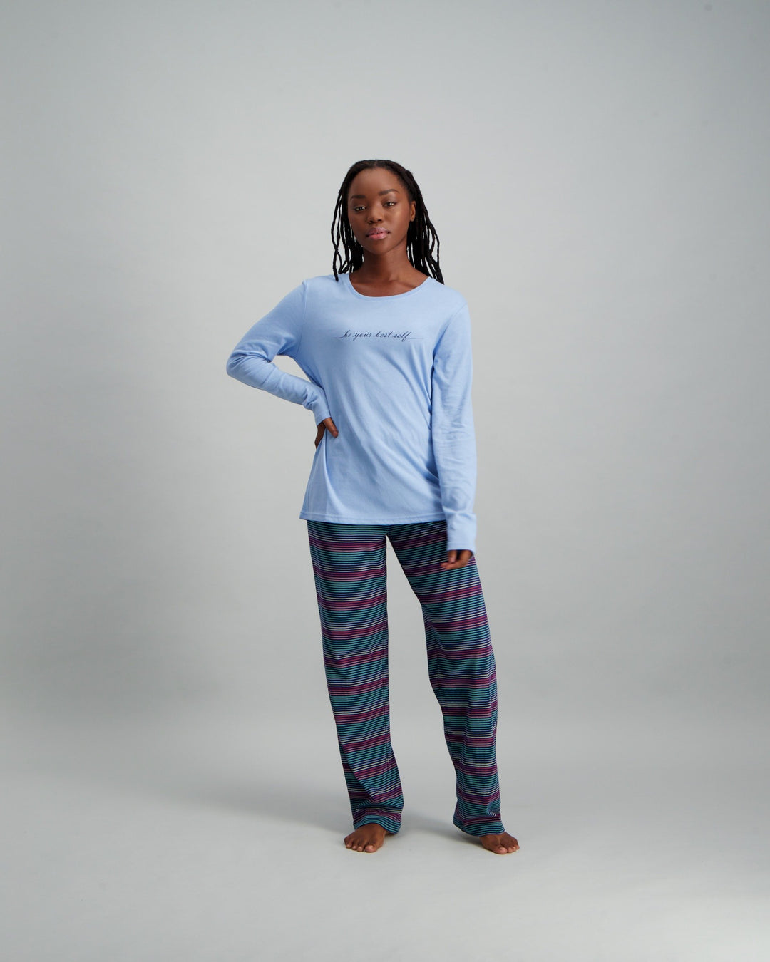 Ladies Multi-Striped Pyjama Set - Blue