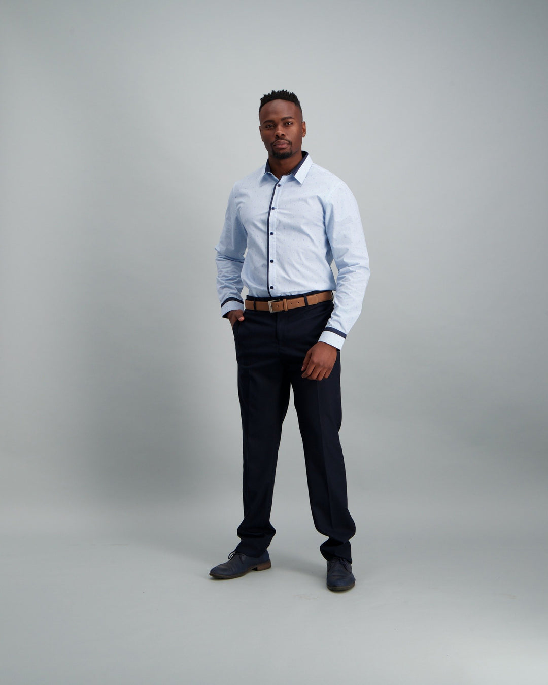 Men's 1 Up Contrast Collar Cuff Shirt Light Blue