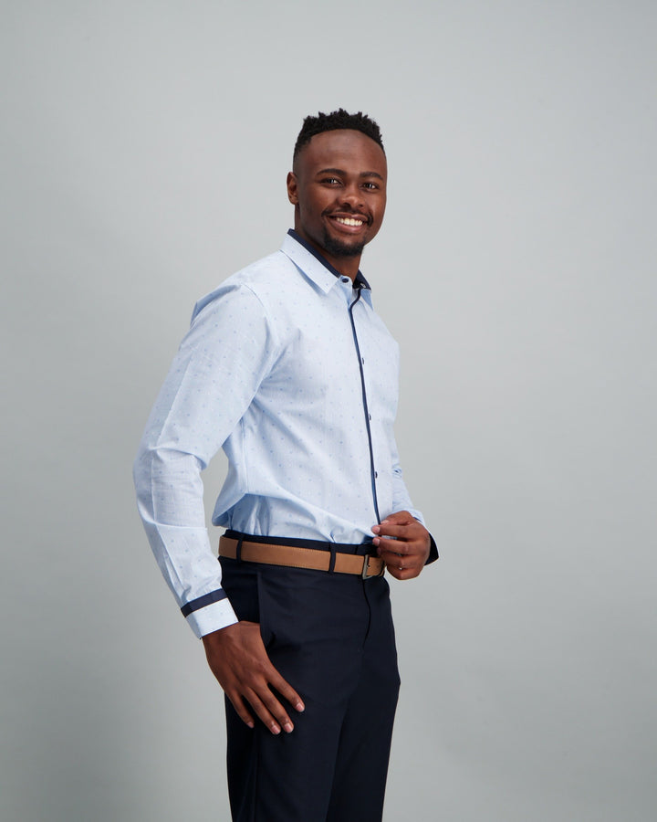 Men's 1 Up Contrast Collar Cuff Shirt Light Blue