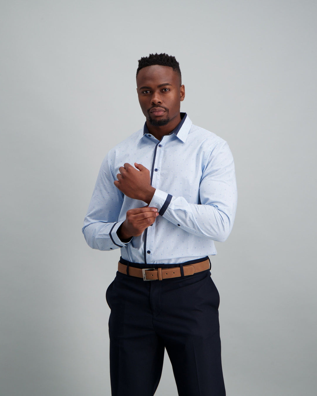 Men's 1 Up Contrast Collar Cuff Shirt Light Blue