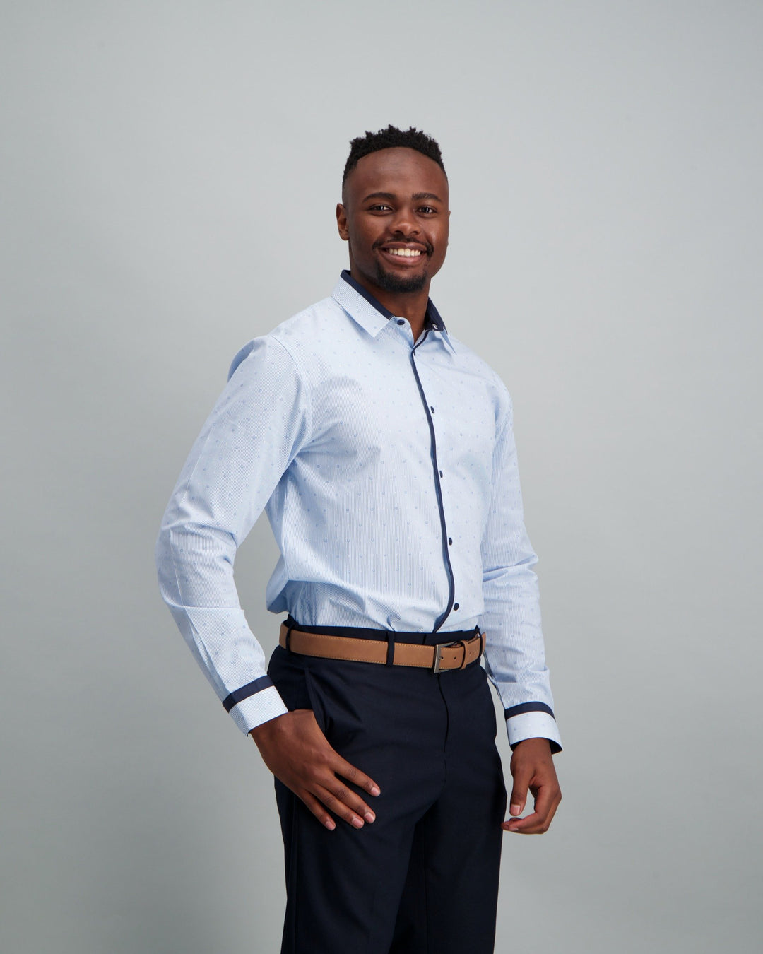 Men's 1 Up Contrast Collar Cuff Shirt Light Blue