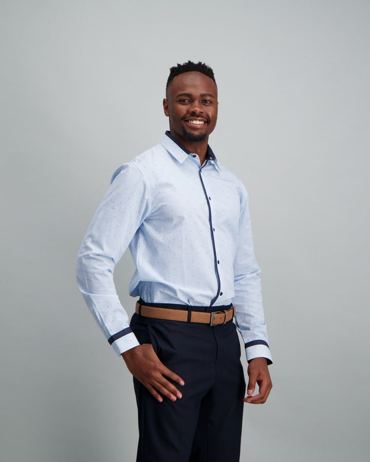 Men's 1 Up Contrast Collar Cuff Shirt Light Blue