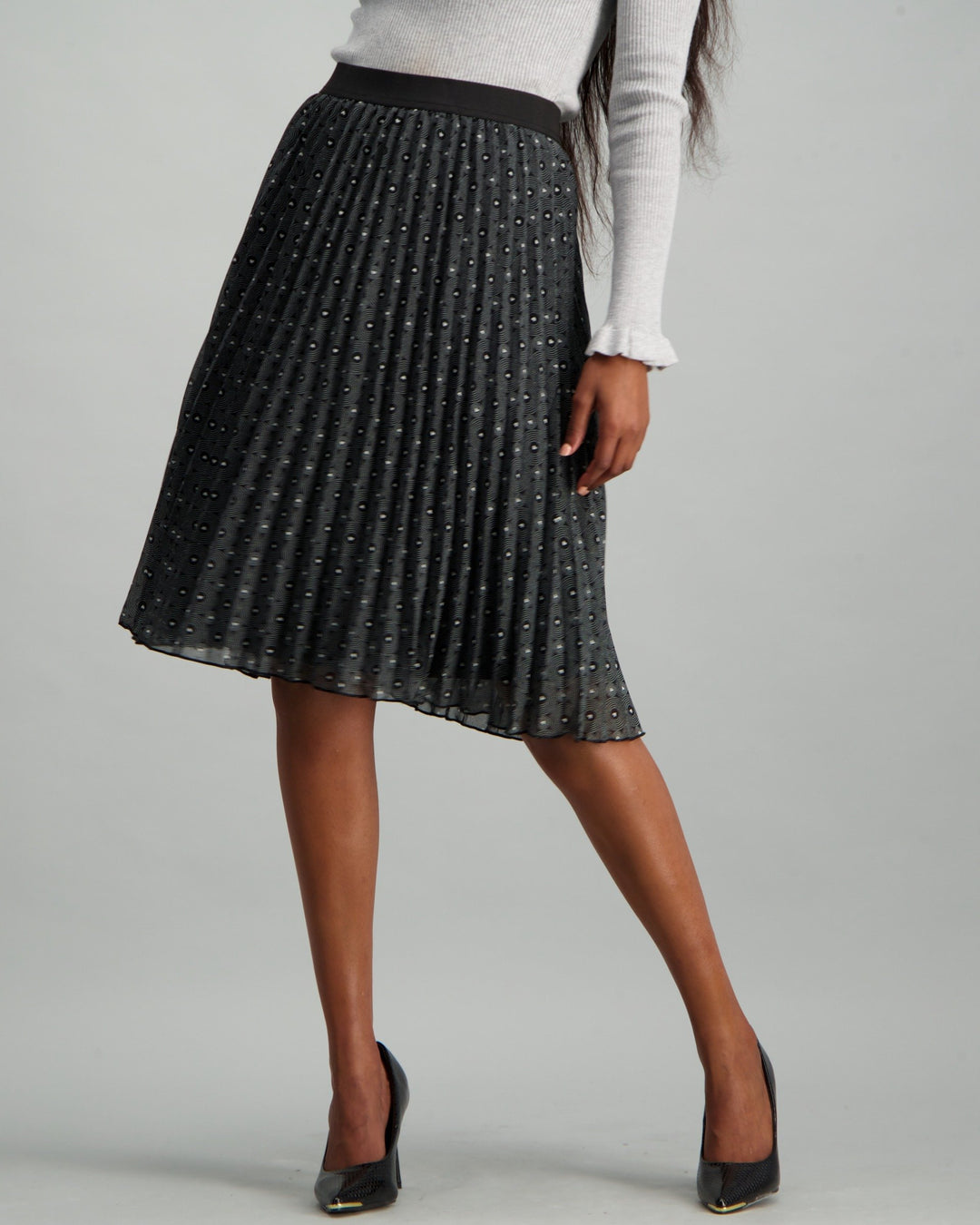 Ladies Heart Print Pleated Skirt - Black/White