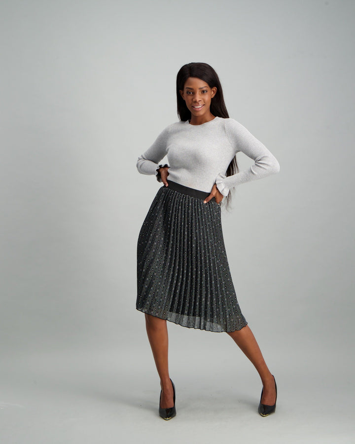 Ladies Heart Print Pleated Skirt - Black/White